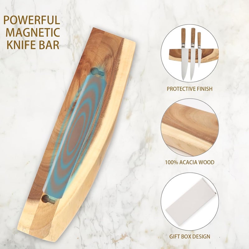 CHISHANG 12.5 Inch Magnetic Knife Holder for Wall,Acacia Wood Knife Magnetic Strip,Knife Holder Wood Magnetic,No Drilling Knife Magnetic Strip-Strong Knife Magnet- for Kitchen Knives and Tools - Image 3